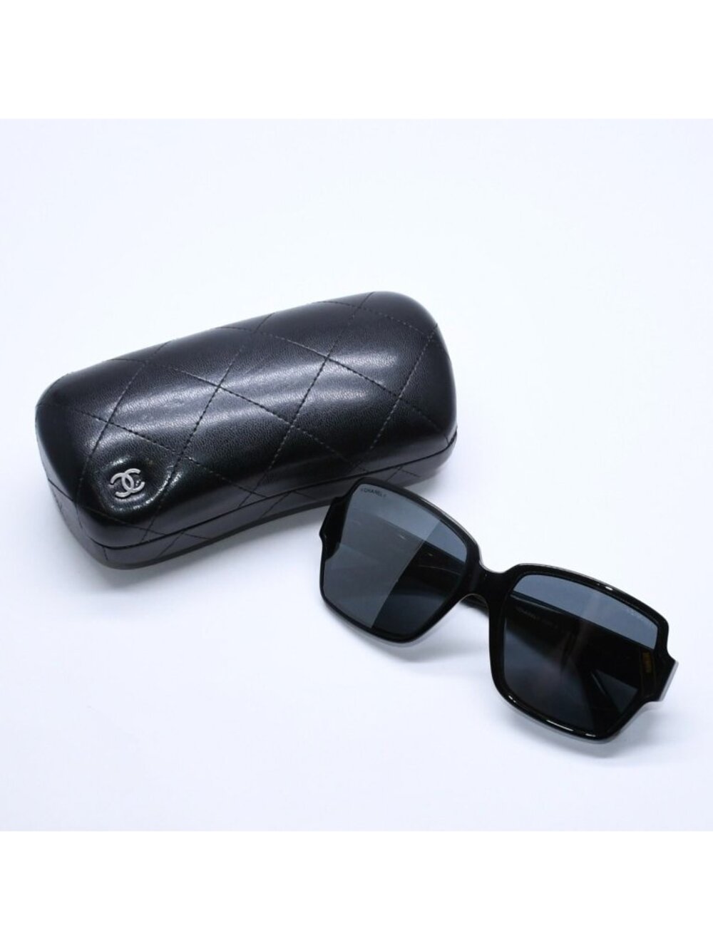 Chanel Square Shape Sunglasses Mirror Lens Black CC Logo Eyewear